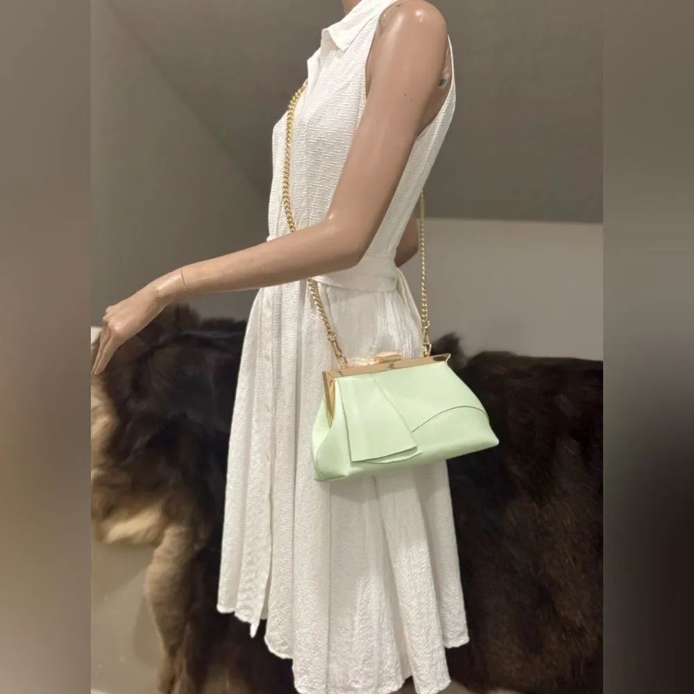 Genuine Leather Handmade Unique Asymmetrical Ruffles Frame Clutch Bag/Crossbaody - Picture 8 of 16
